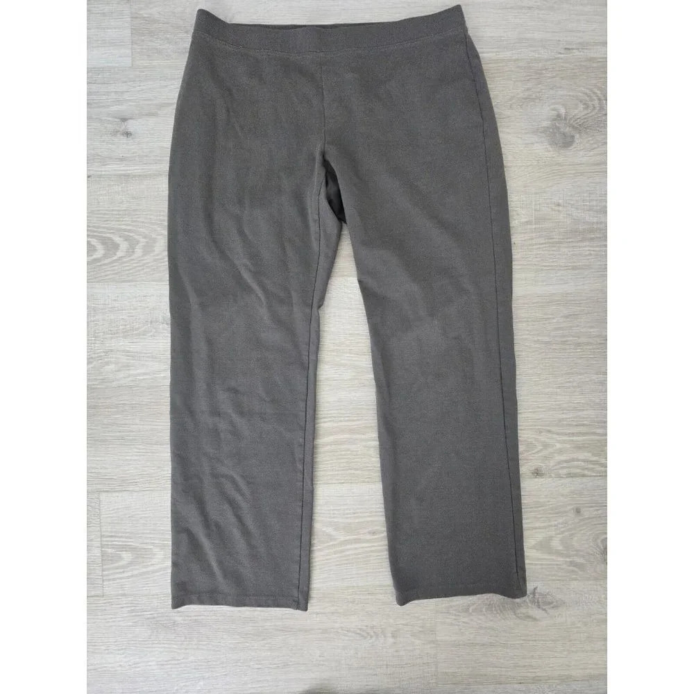 Eileen Fisher Grey Gray Wide Leg Straight Pull On Slacks Pants L Large